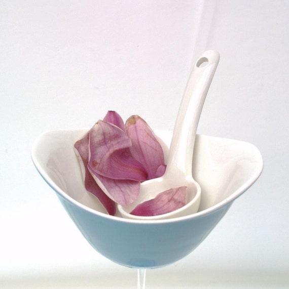 Vintage Blue Heaven Gravy Boat Ceramic Ladle Blue Eames Era