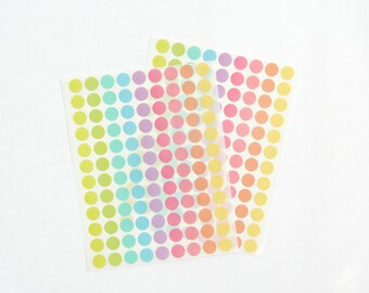 Mini Circle Stickers, Round Stickers, Pastel/Colorful/Multicolor Paper Stickers, Size 12mm or 1/2 inch, Set of 2 sheets or 216 stickers