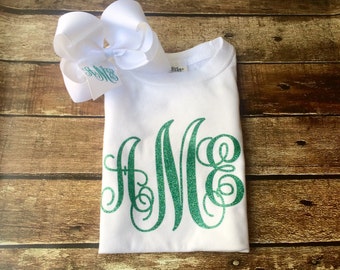Long Sleeve Monogram Shirt and Monogram Hair Bow Set, Monogrammed Gifts, Hair Bows, Gifts for Her, Monogrammed Shirt