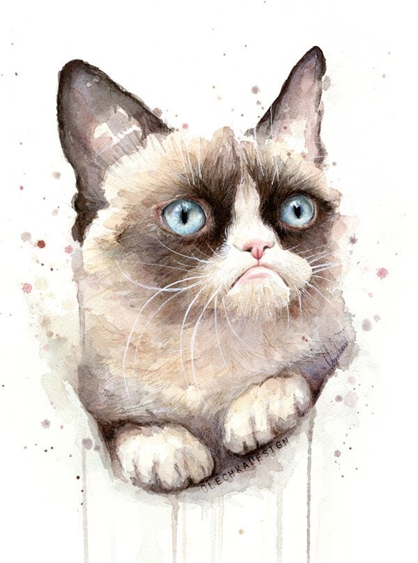 Grumpy Cat Watercolor Art Print Cat Painting Animal