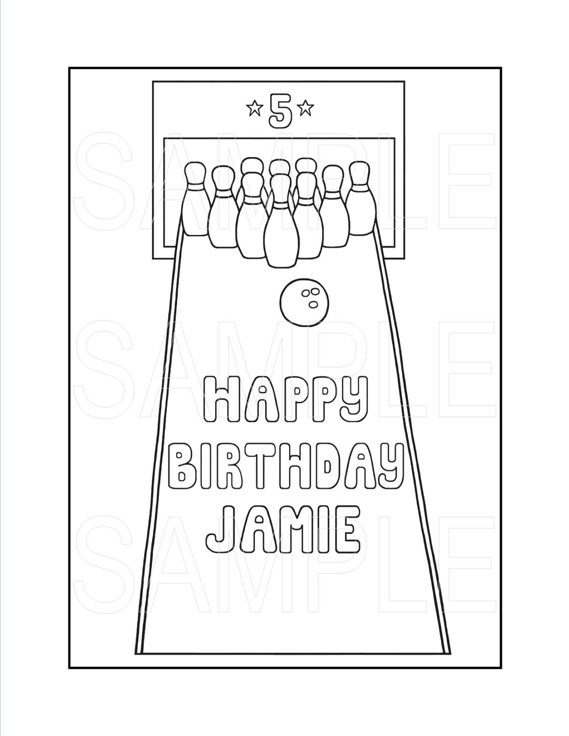 Bowling Party Printable Coloring Page Custom by FunColoringbyLJ
