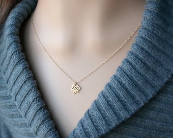 Lotus Flower Necklace / Tiny Small Gold Lotus Pendant on a Gold Filled Chain ... Lotus Charm Yoga Jewelry