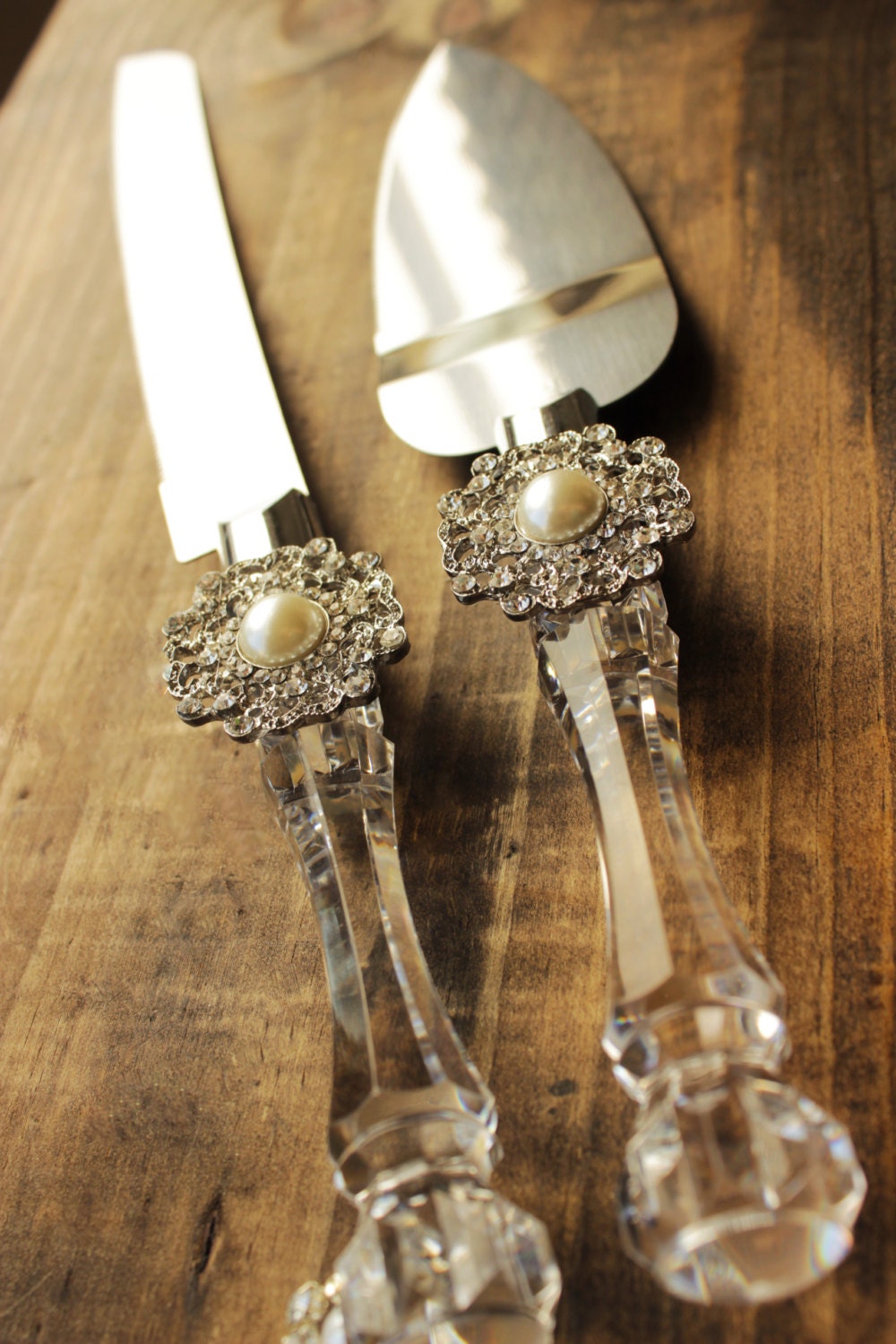  Wedding  Cake  Server and Knife Pearl and Rhinestone  Wedding 