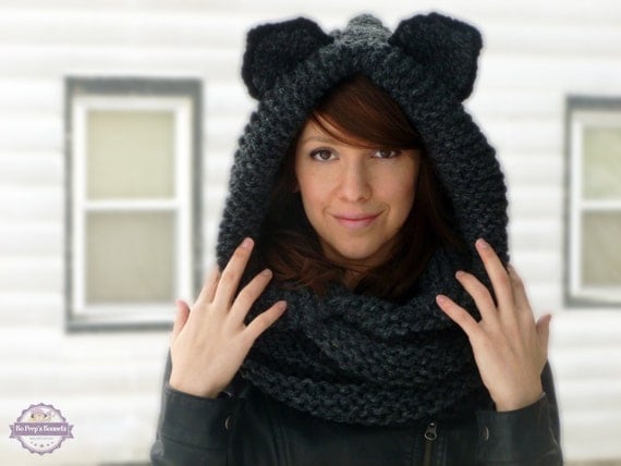 Hooded Scarf,  hooded Ears Scarf, Animal Cowl, Scarf,  Cowl with ears  Hooded Cat scarf Infinity