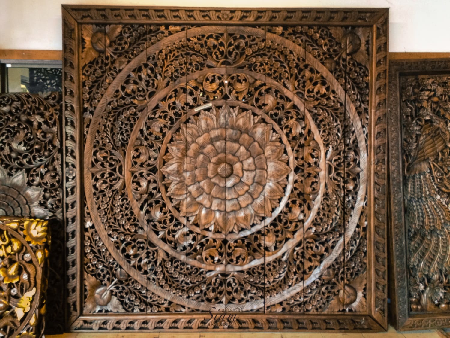 Large Carved Wood Panel. Teak Wood Wall Hanging by SiamSawadee