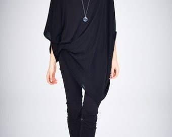 Twisted Black Top/ Oversized Asymmetrical Top/ Loose Black Top/ Casual Blouse by Arya Sense/ TEDJ14BL