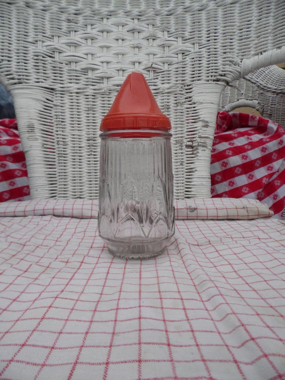 SUGAR SHAKER with Red Plastic Screw on Lid. by locknessvintageshed