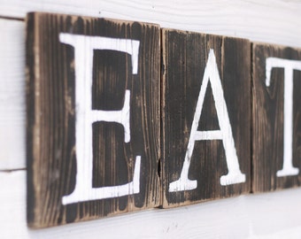 Eat Sign Blocks Rustic Reclaimed Wood Country Kitchen Decor Hand Painted Many Colors To Choose From Gift Under 25 Dollars