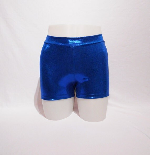 Booty Shorts Metallic Blue Lycra Roller Derby Mid Rise waist