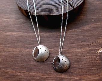 Horoscope necklace Constellation jewelry - Zodiac Constellation - Star Sign - Sterling Silver - Oxidized Silver - Moon necklace - crescent