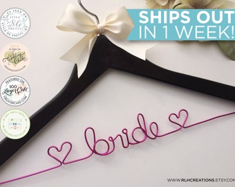 Bride Hanger / Wedding Hanger / Personalized Bridal Hanger / Wire Name hanger / Wire Hanger / Name Hanger / 5 Hanger Colors / 14 Wire Colors