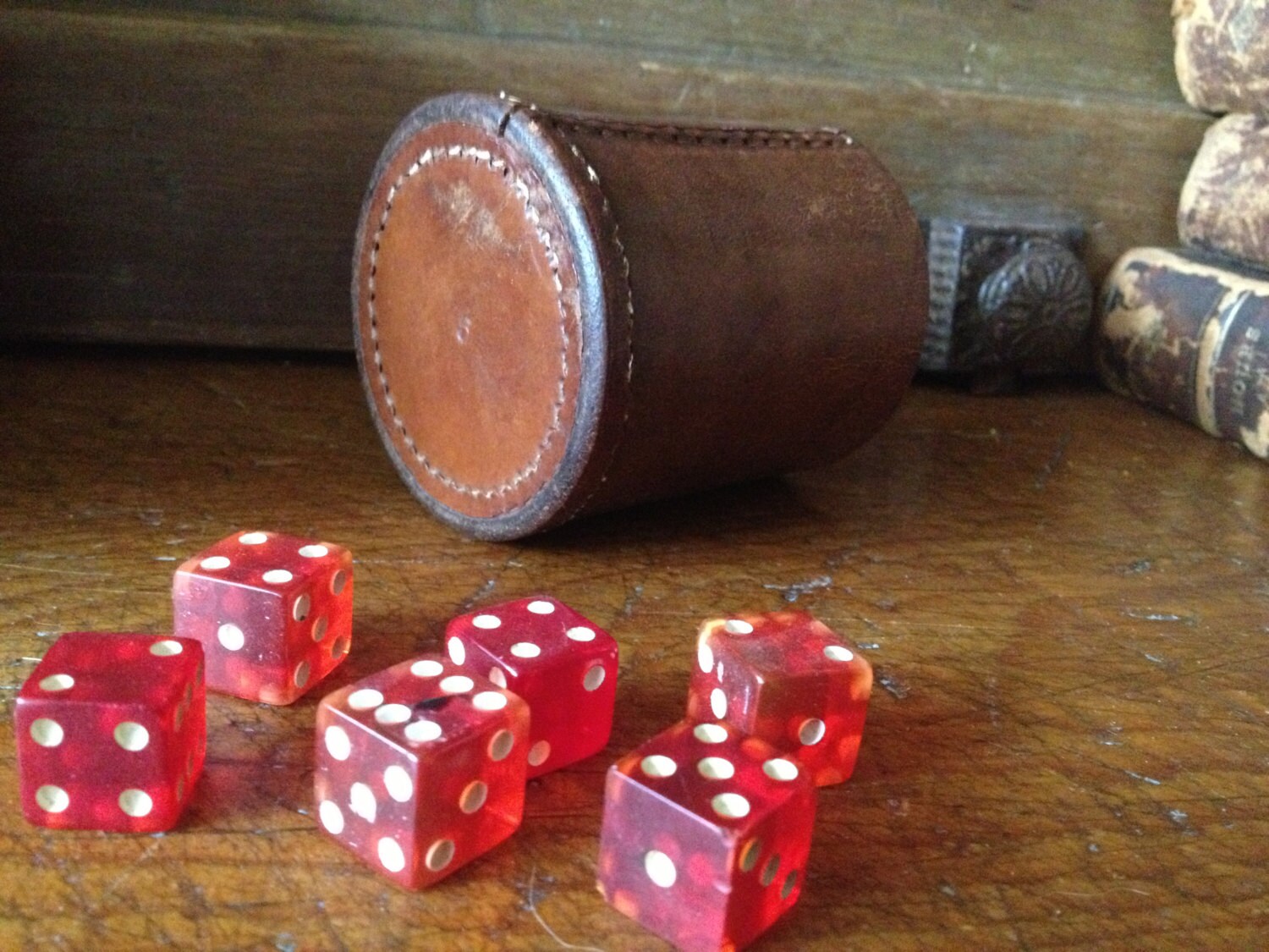 Antique English Leather Dice Shaker Cup Red by JansVintageStuff
