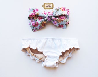 Cute Bikini, Cheeky Bikini, Bow Bikini Top, Sunning Suit, Bandeau Swim Suit, Flower Bikini Top, Sun Bathing Suit, Sun Suit, Bow Bandeau Bra
