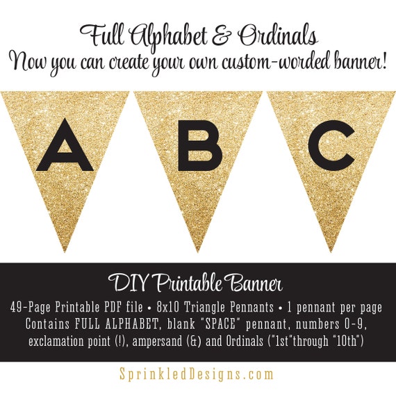 black gold glitter banner full alphabet printable banner