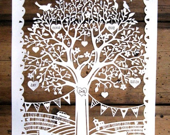 Personalised Family Tree / Wedding Anniversary Papercut Template PDF for Handcutting or SVG for Machine Cutting Silhouette Cameo Cricut