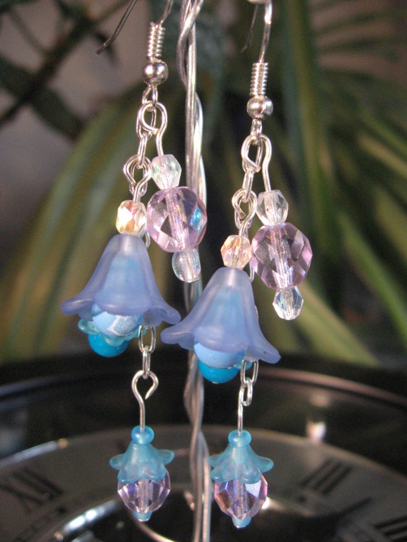 Blue Flower Earrings; Flower Jewelry, Blue Flowers, Crystal Earrings