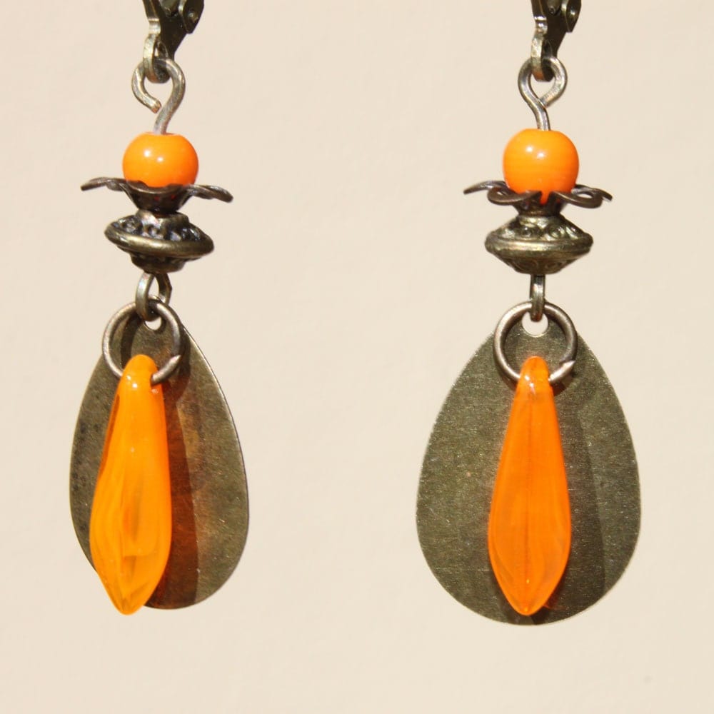 Orange Earrings Brass Earrings Dangle Drop Earrings Jewelry