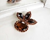 Cathe Vintage Brooch Pin Dark Amber Topaz Orange 1960 Vintage Jewelry