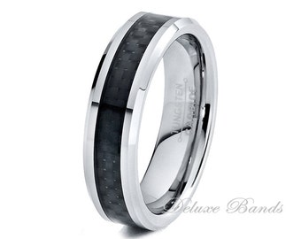 tungsten wedding ring black carbon fiber inlay tungsten wedding band ...