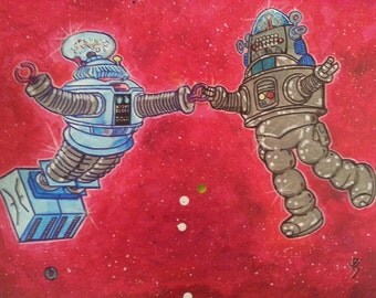 Robot Space Dance featuring B-9 Lost In Space and Robby The Robot Forbidden Planet Stars Ballet Astronaut Spacewalk Sun Moon interstellar