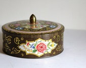 Free Shipping! Floral Box with Lid by Daher, Vintage Tin Box, Jewelry Box, Bathroom Vanity Decor, Unique Floral Decor