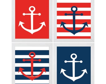 Popular items for red anchor print on Etsy