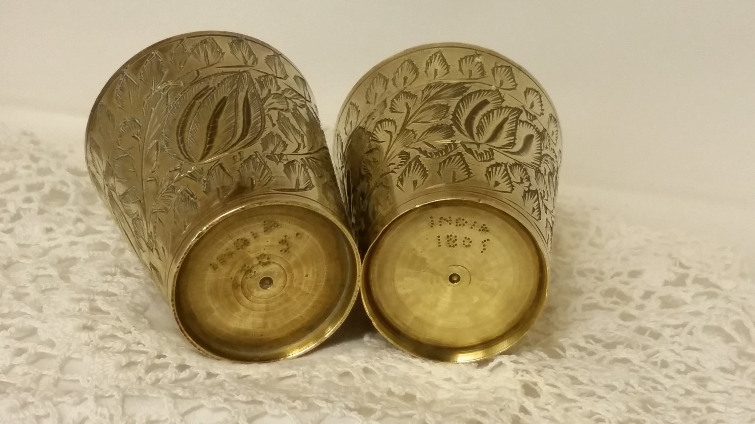 Pair of Vintage Brass Lassi Cups Indian Drinking Cups