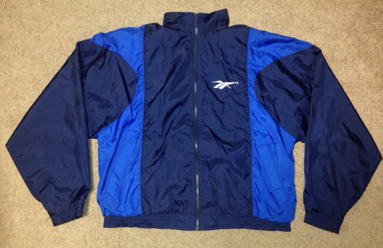 Vintage Reebok Windbreaker 100% Nylon Blue Black by BrokerSupply