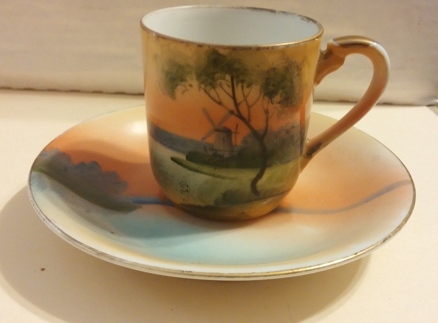 Noritake Demitasse cup and saucer showing a windmill by SpaceDucky