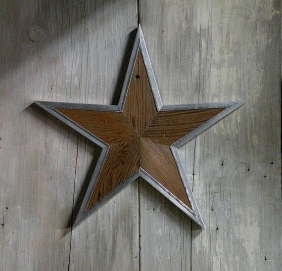 Wood Star Wall Decor with Hammered Tin Trim