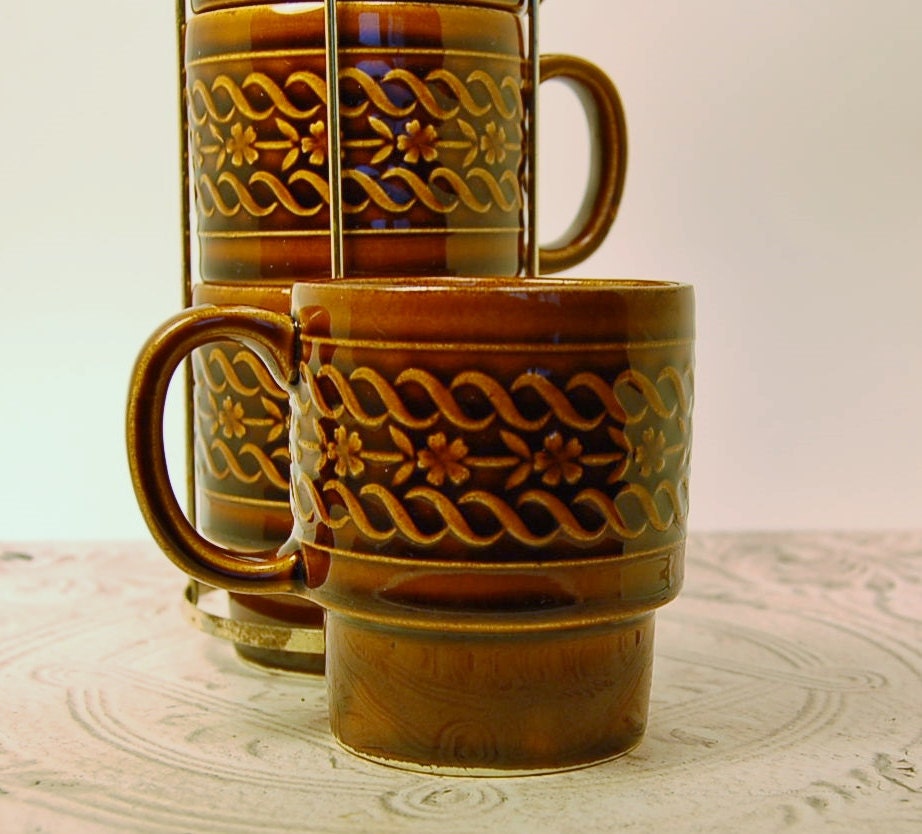 Seventies Stackable Mugs Stoneware Japan Set of 4