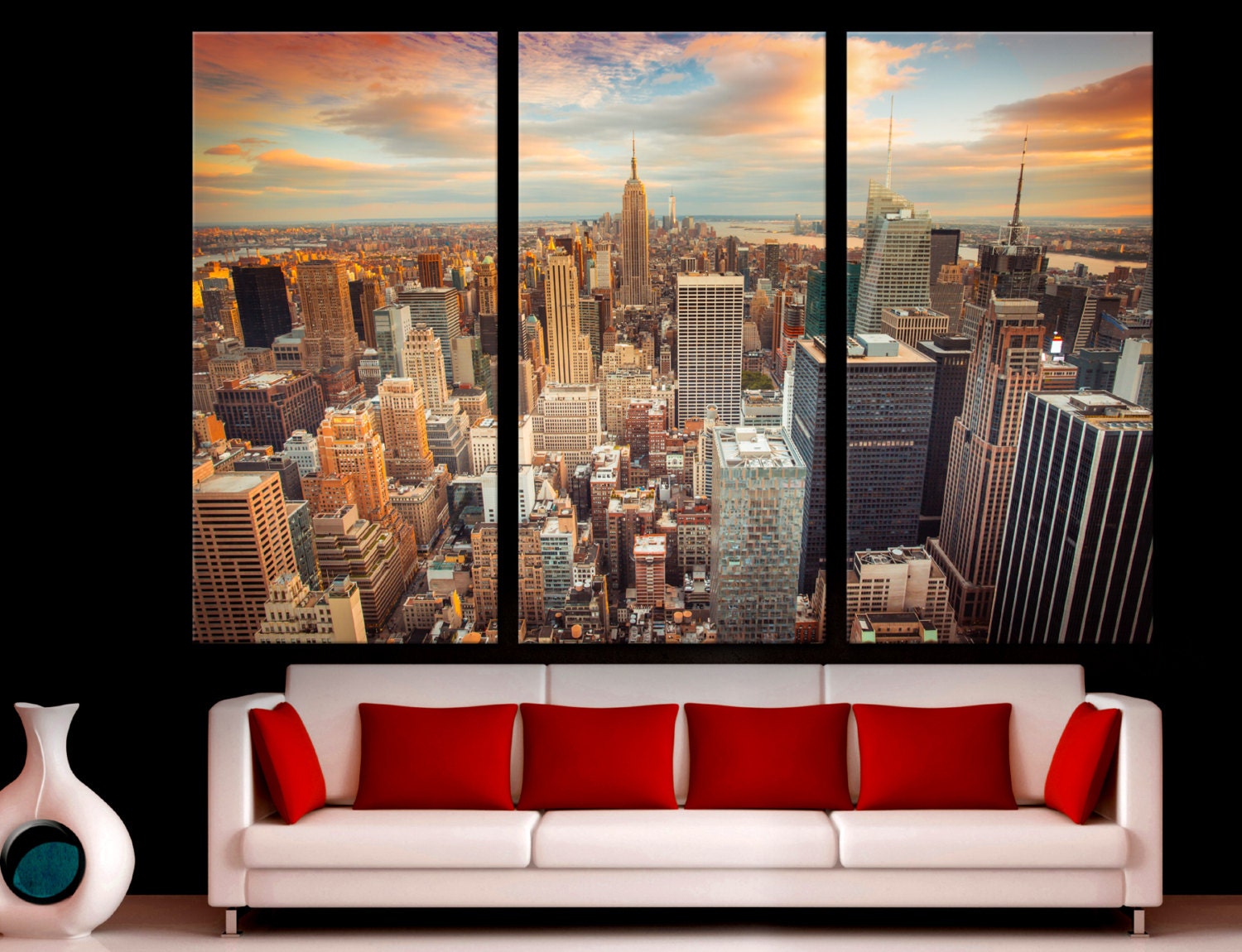 New York City Skyline Canvas Print Triptych 3 Panel Split.