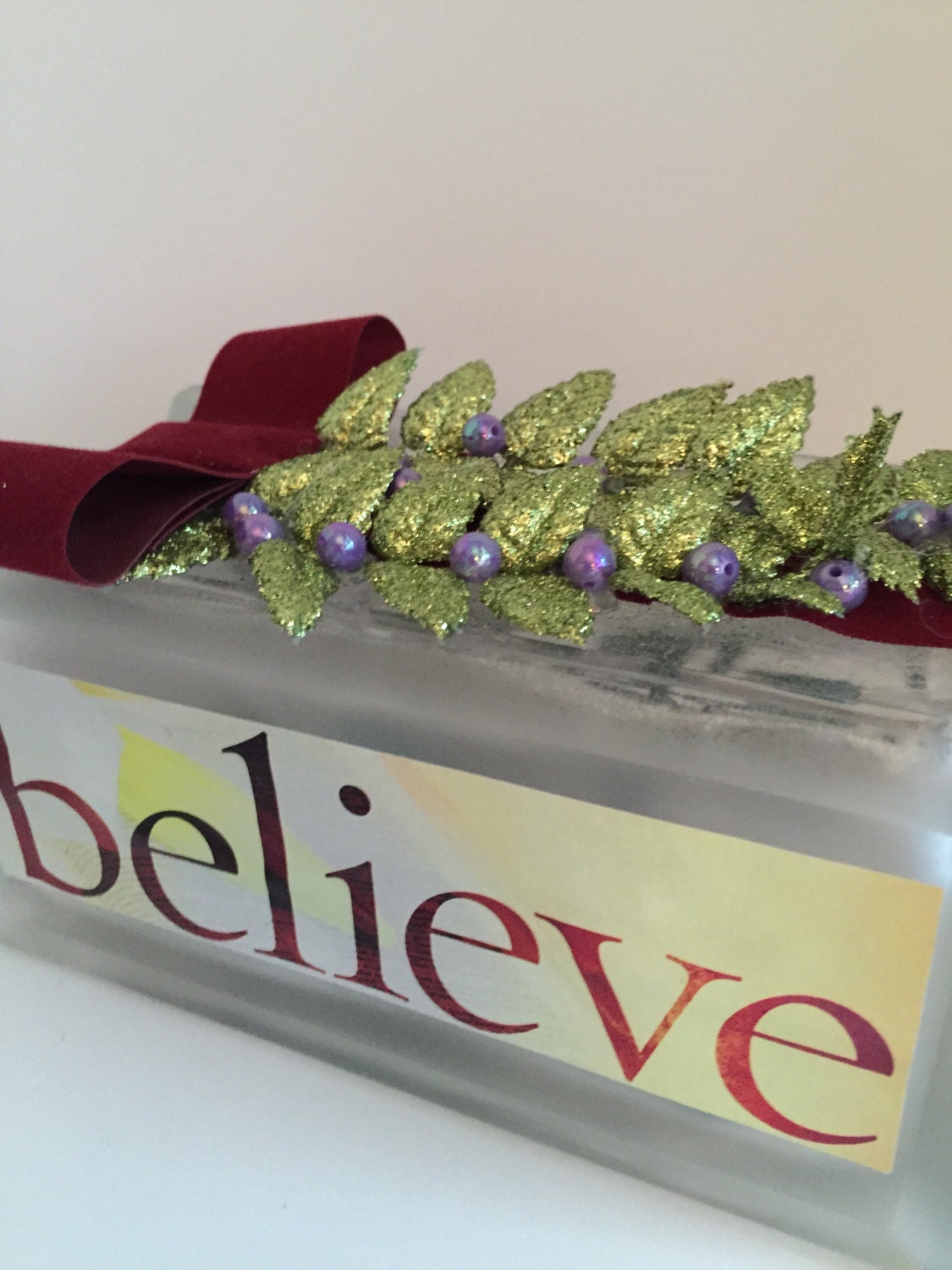 BELIEVE Glass Block with Mini-Lights