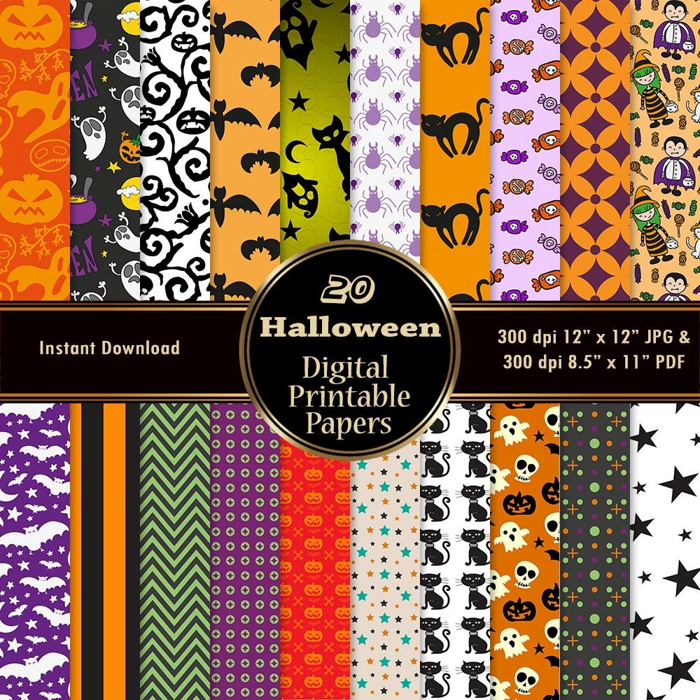 Digital Papers 20 Digital Halloween Scrapbook Paper Pack