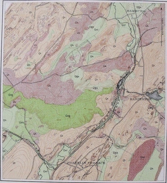 1908 Antique Map Hamburg New Jersey Area Topographical Map