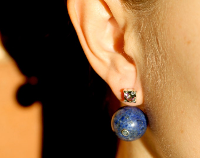 Lapis lazuli earrings Sterling silver Topaz earrings Mystic topaz earring Blue stone earrings Lapis Lazuli Mystic topaz Gift for her