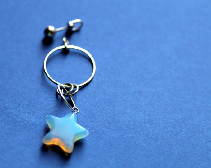 Dangle earring Star Mono Silver long Boho long Gold earring Fashion Gift for her Star Opal earring Fine jewelry Gift idea