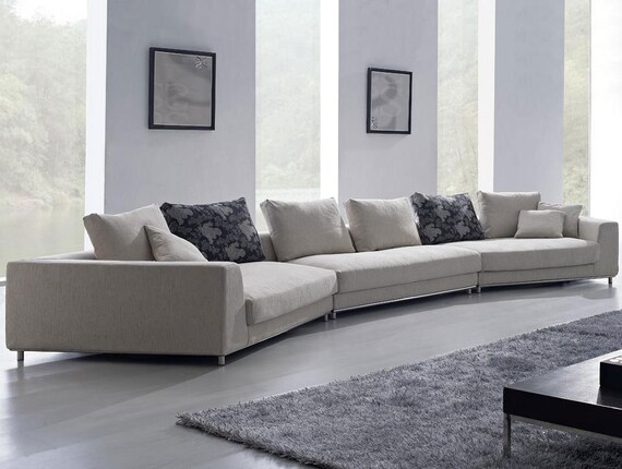 Items similar to Contemporary Off White Fabric Sectional Sofa with ...