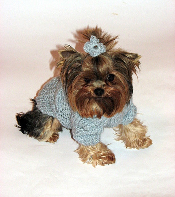 Hand Knitted Light Blue Dogs Pullover Knitted by HappyDogsFashion