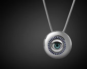 Evil Eye Necklace Silver/ Contemporary Necklace/ Men's Necklace Silver/ Eye Necklace/ Sapphire Pendant/ Avant Garde Jewelry by NEW TRADITION