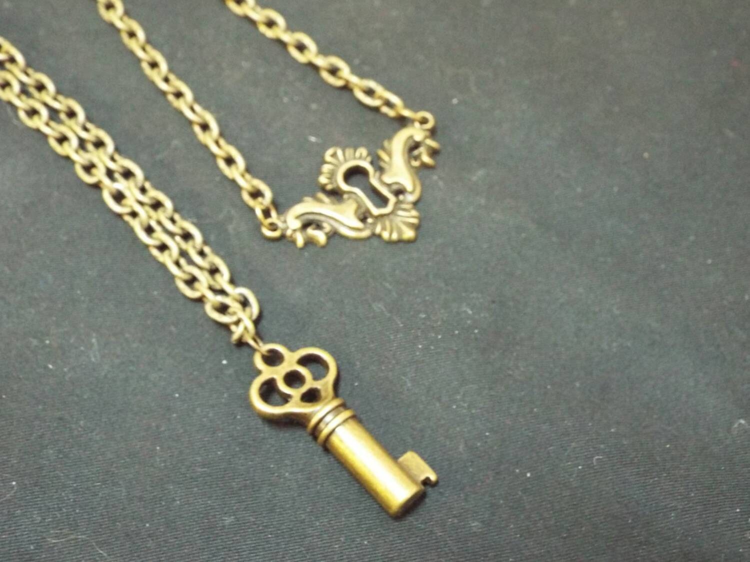 Lock and Key Necklace Bronze Lock bracelet and Key Charm