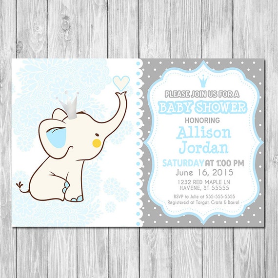 Items similar to Elephant Baby Shower Invitation Elephant Blue & Gray ...