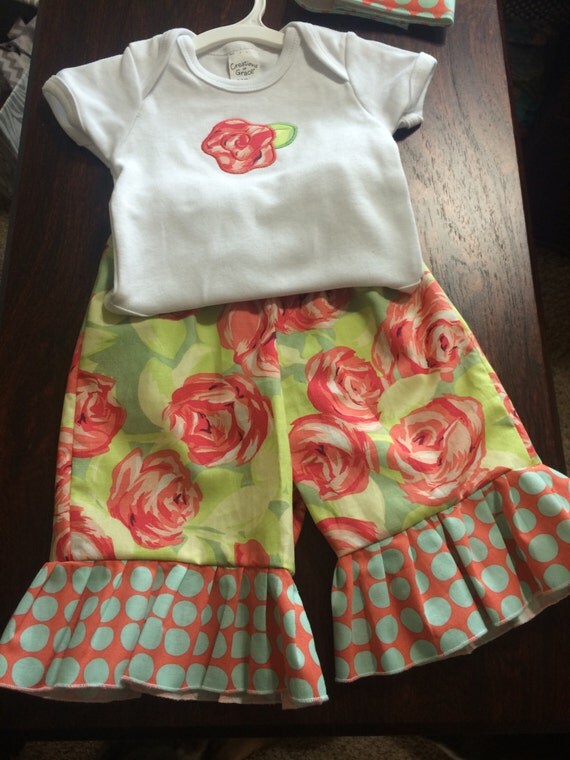Infant Rose onesie and pants set with two 2 by ShabbyKidsBoutique