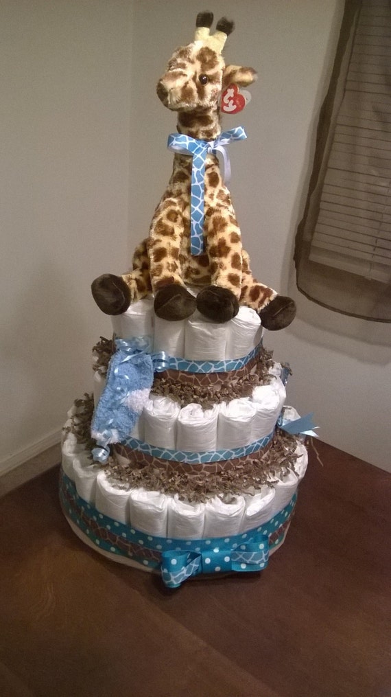 Ultra Giraffe Diaper Cake by DiaperDivasDecor on Etsy