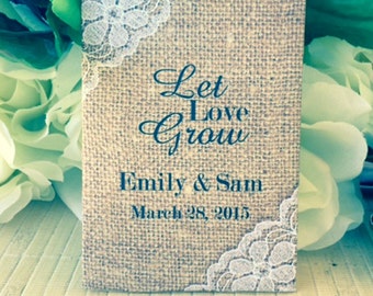 Wedding Seed Packets, Wedding Favors, Rustic Wedding Favors, Personalized Wedding Favors, seed packet Favors, let love grow, Burlap and Lace