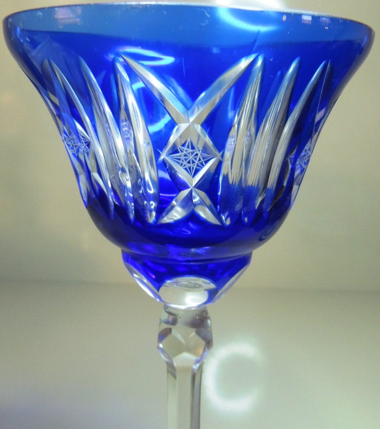 Cobalt Blue Cut Bohemian Crystal Stemmed Wine Glass BLUE 8