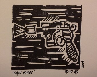 Shot First (Han Solo blaster) Linocut Print