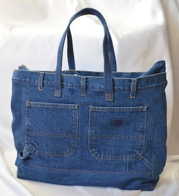 Items similar to Repurposed Denim Bag with multiple pockets on Etsy