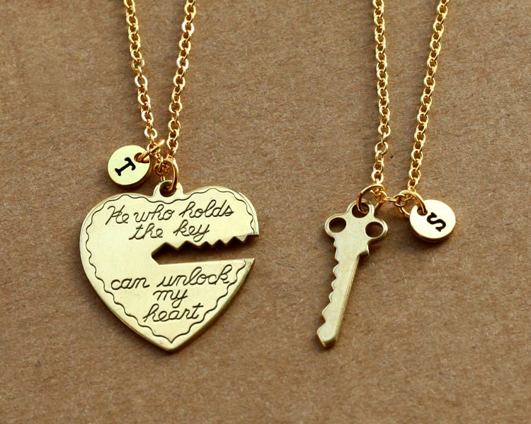 He who holds the key gold necklace heart key necklace his