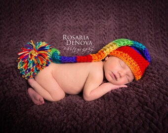 Elf Hat, Crochet Baby Hat, Rainbow Hat, Baby Newborn Hat, Photo Prop, Newborn Baby Hat, Crochet Newborn Hat, Baby Boy Hat, Baby Girl Hat